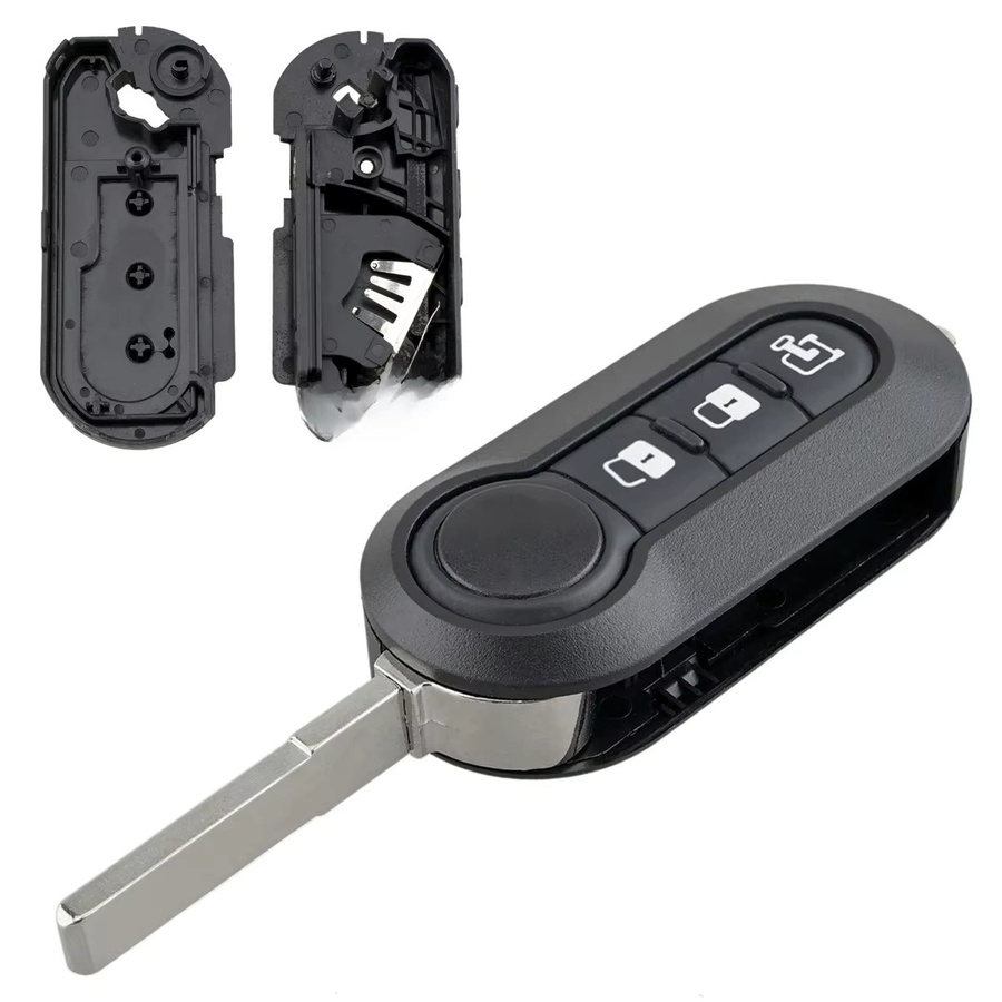 DRISENTRI 3-Tasten-Autoschlüssel-Fernbedienung mit zusammenklappbarem Gehäuse in Schwarz passend für Fiat, Peugeot, Doblo, Ducato, Panda und Punto - Bild 1