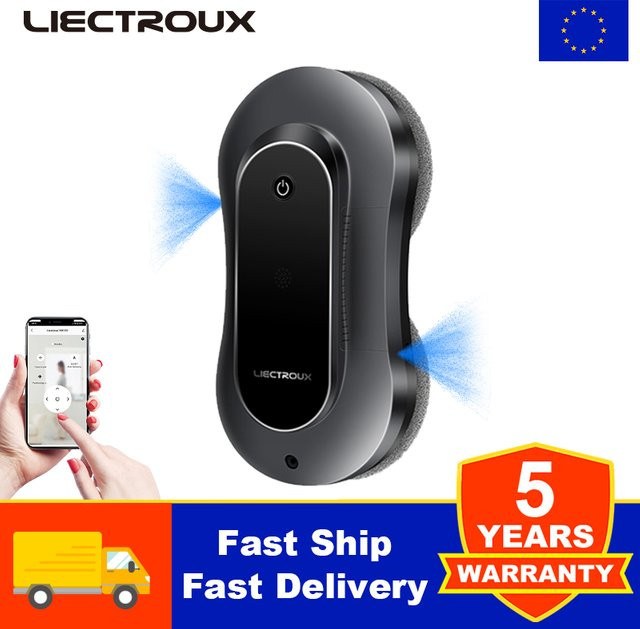 Liectroux Roboter-Fensterreiniger YW810 in Schwarz mit 2-Wege-Wassersprühgerät, ultradünnes Design für Trocken- und Nasswischen, elektrische Fensterreinigungsanlage mit AI-Route und bürstenlosem Motor - Bild 1