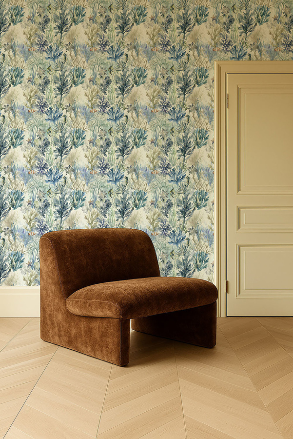 Clarke & Clarke Wallpaper Oceana Denim Blau Florales Vlies Tapete - Bild 1