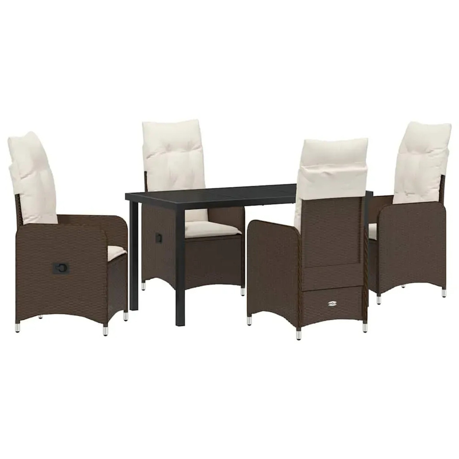 vidaXL 5-teiliges Gartentischset aus Poly Rattan in Braun mit Kissen und pulverbeschichtetem Stahlgestell - Bild 2