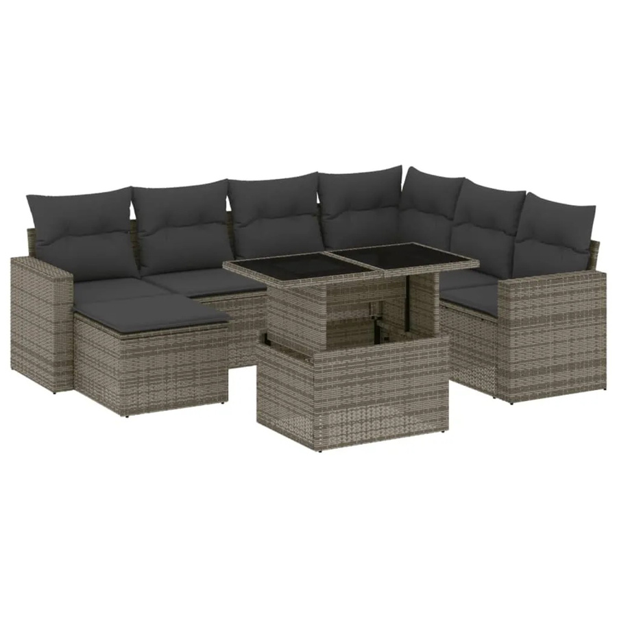 vidaXL 8-teilige Garten-Sofagarnitur aus Poly-Rattan in Grau mit Kissen und pulverbeschichtetem Stahlgestell - Bild 2