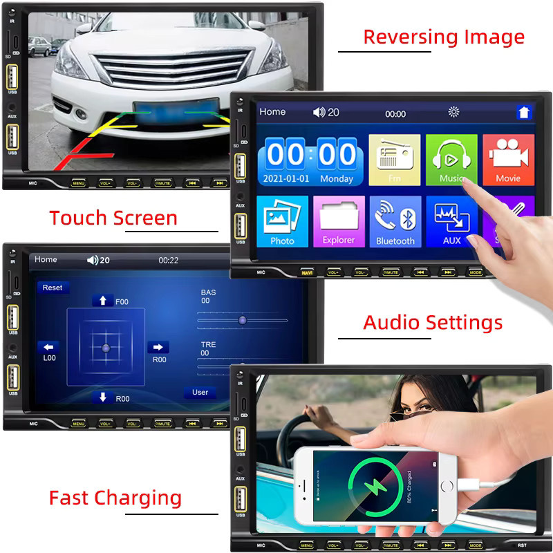 Hippcron 1Din MP5 Multimedia-Player mit 7 Zoll Touchscreen, Bluetooth, USB und FM Aux-Eingang in Schwarz - Bild 4