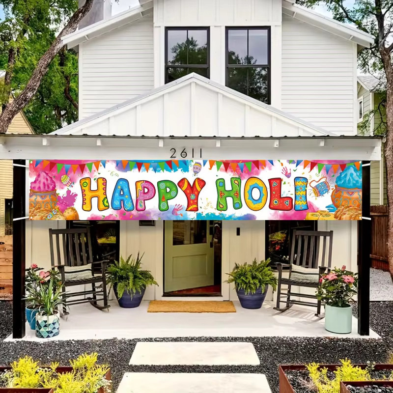 VIKAMA Holi Festival Banner, buntes Textil-Dekorationsbanner in Multicolour für Haus- und Gartenpartys, Rechteckig, Breite: 200 cm, Höhe: 45 cm - Bild 2