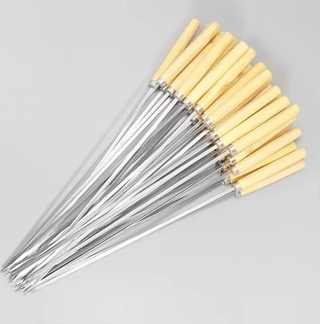 50 Stück WIKHOSTAR Grillspieße aus Edelstahl mit Holzgriff in Silber für Kebab und Outdoor-Camping - Bild 1