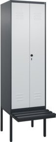 C+P Spind Classic PLUS Schwarz-Weiß-Spind mit Sitzbank, 2 Abteile, Sicherheits-Drehriegel, B/T/H: 212 x 60 x 81,5 cm - Bild 1
