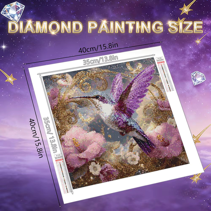 HUACAN Diamant-Mosaik 5D Set mit Kolibri und Morgenblume, Rund, Mehrfarbig, B/D/H: 20 x 20 x 20 cm - Bild 2