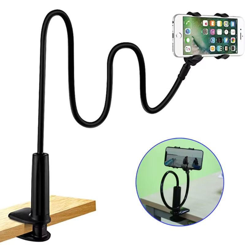 Flexibler Lazy Phone Holder Schwanenhalshalterung mit 360 Grad Drehung und Klemmständer für iPhone und Android in Schwarz - Bild 2