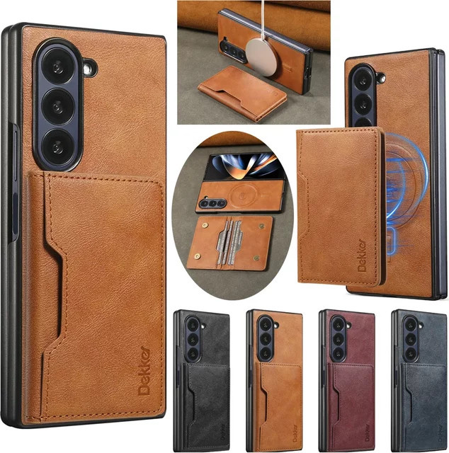 2-in-1 Magnetische Leder-Brieftaschen-Handyhülle mit kabellosem Ladegerät für Samsung Galaxy Z Fold (kompatibel mit Z Fold 8 Ultra, 7, 6, 5, 4, 3) in Braun - Bild 1
