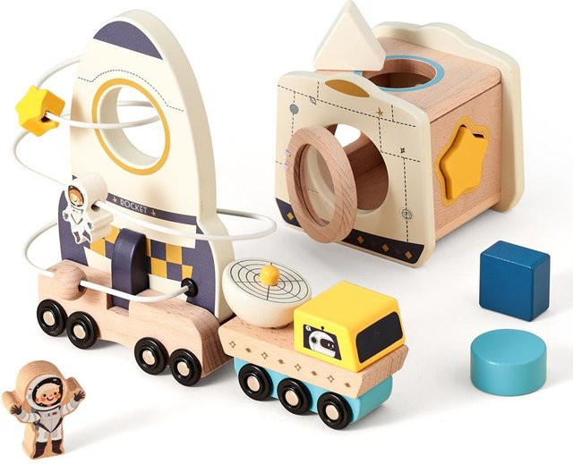 Binchi Outdoor Product Holz-Astronauten-Weltraumspielzeug-Set, Raketen-Wissens-Puzzle-Spielzeug, ab 0 Jahre - Bild 1