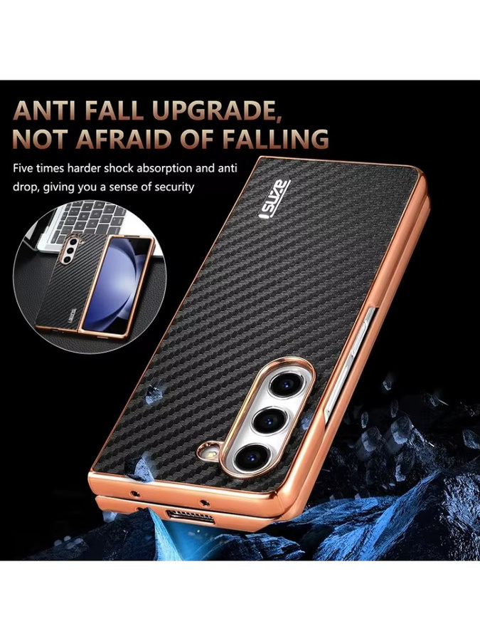 Samsung Galaxy Z Fold Ultra Schutzhülle mit Carbonfaser-Muster und galvanisiertem Rahmen in Schwarz - Bild 3