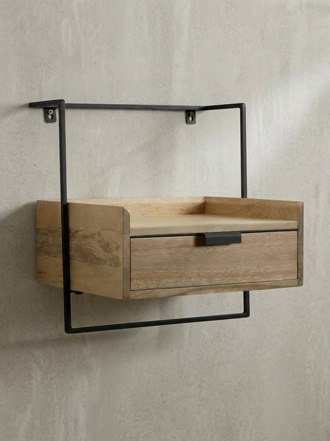 Wandmontierter Nachttisch aus Mango Massivholz von KADIMA DESIGN in Beige, B/T/H: 44 x 35 x 45 cm - Bild 1