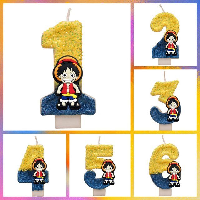 Bandai One Piece Anime Figuren Kerzen Multicolor für Geburtstagskuchen mit Monkey D. Luffy Motiv - Bild 1