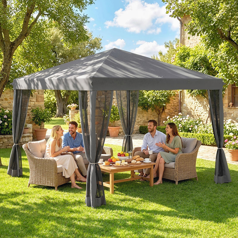 Outsunny Faltpavillon mit Seitenwänden und Tragetasche, B/T/H: 300 x 300 x 230 cm, Metall und Oxford, Hellgrau und Schwarz - Bild 2
