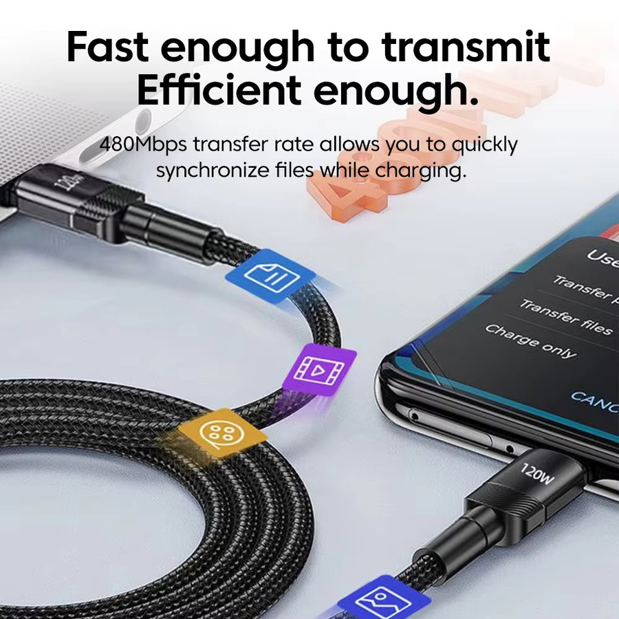NNBILI USB-C auf USB-C Ladekabel 120W PD Schnellladegerät in Schwarz für iPhone 16 17 Pro, MacBook, Samsung und Xiaomi - Bild 3