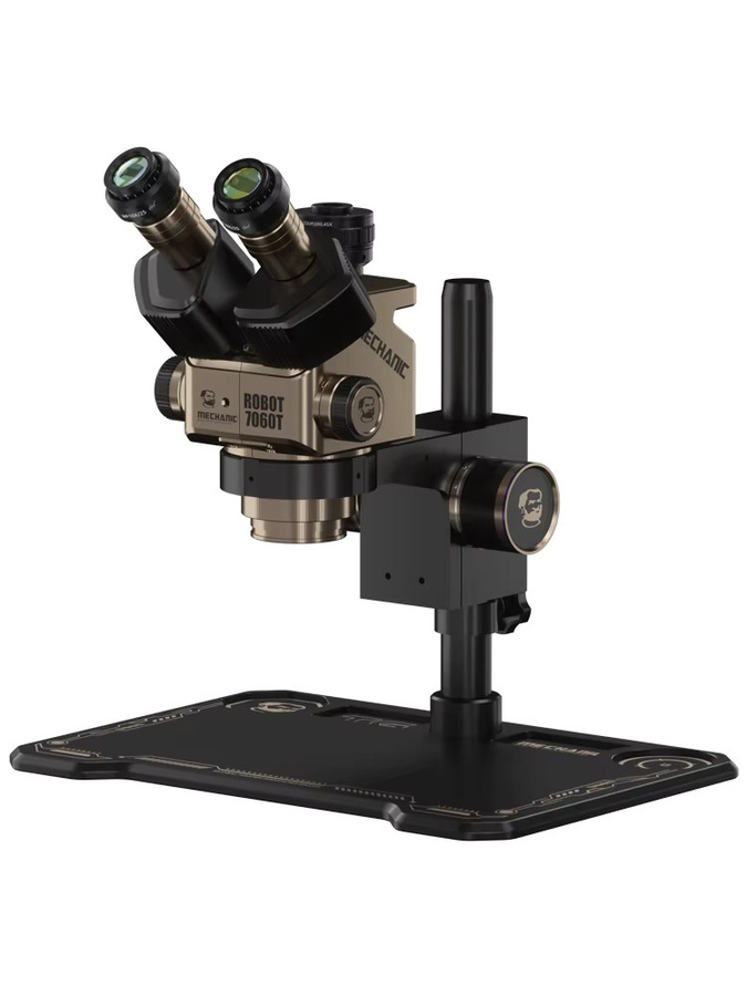 Mechanic Robot 7060T Trinokulares Stereomikroskop mit 7X-60X Zoom, WF10X25 Okular und 0,45X Adapter für Handy-PCB-IC-Lötreparaturen in Schwarz - Bild 3