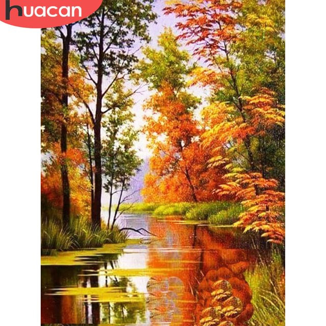 Huacan 5D Diamantmalerei Herbst Landschaft Mosaik Stickerei in Multicolor, B/H: 30 x 40 cm - Bild 1