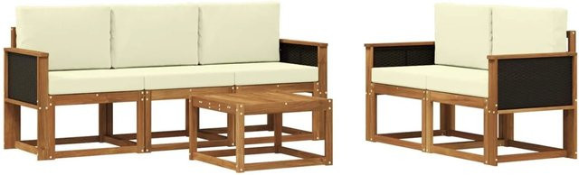vidaXL Outdoor-Sofagarnitur aus Akazienholz mit Kissen und Couchtisch in L-Form, Farbe: Natur/Beige/Weiß - Bild 1