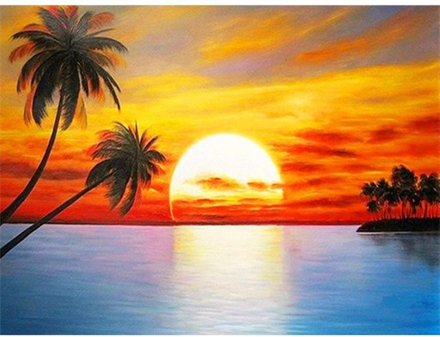 FIYO 5D Diamant-Gemälde Set Meerlandschaft mit Kokosnusspalmen, Diamant-Stickerei mit Strasssteinen in Multicolour, Breite: 30 cm, Höhe: 20 cm - Bild 1