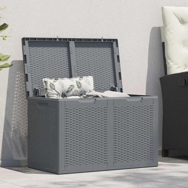 Gartenbox Furnicato aus grauem PP-Rattan mit 180 l Volumen - Bild 1
