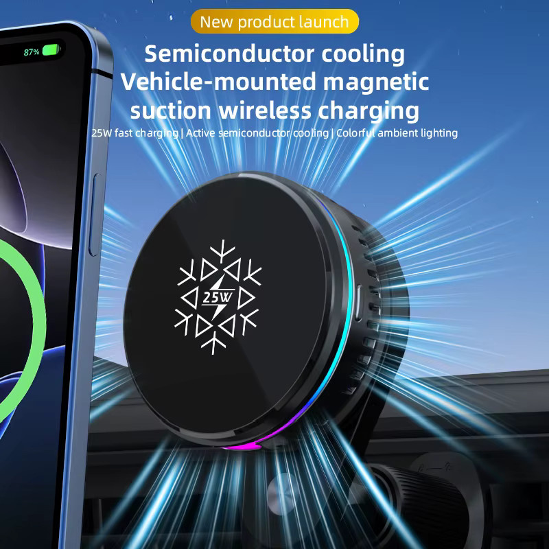 VIKEFON 2-in-1 Magnetisches Kabelloses Ladegerät mit 25W Schnellladefunktion, Halbleiter-ICE-Kühlung und RGB-Halterung für MagSafe iPhone 17 Pro Max, Schwarz - Bild 3
