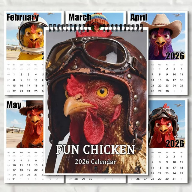 Wandkalender 2026 mit kreativem Hahnmotiv in Multicolor - Bild 1