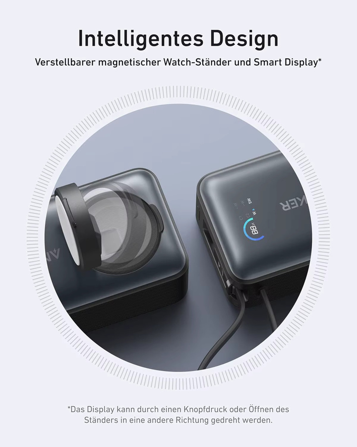 Anker MagGo Powerbank für Apple Watch, 10.000mAh kompaktes Akkupack mit integriertem USB-C-Kabel, 35W, Schwarz - Bild 3