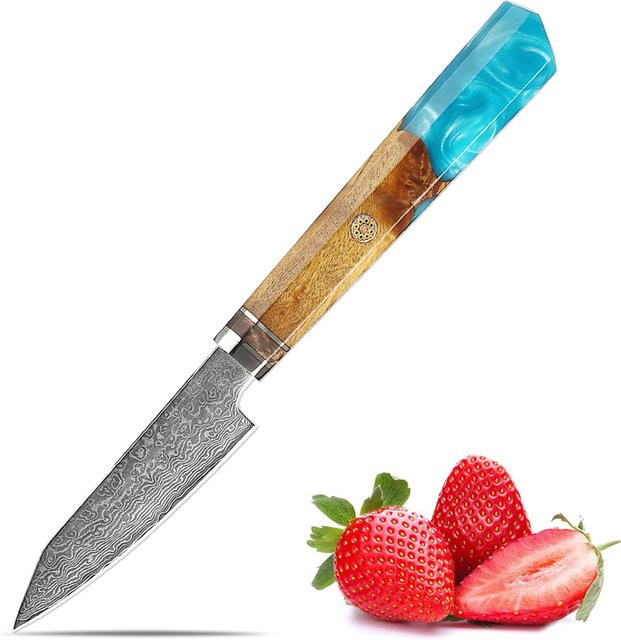 Xituo Japanisches Schälmesser aus Damaststahl in Multicolour mit Holzgriff, Länge: 8,9 cm - Bild 1