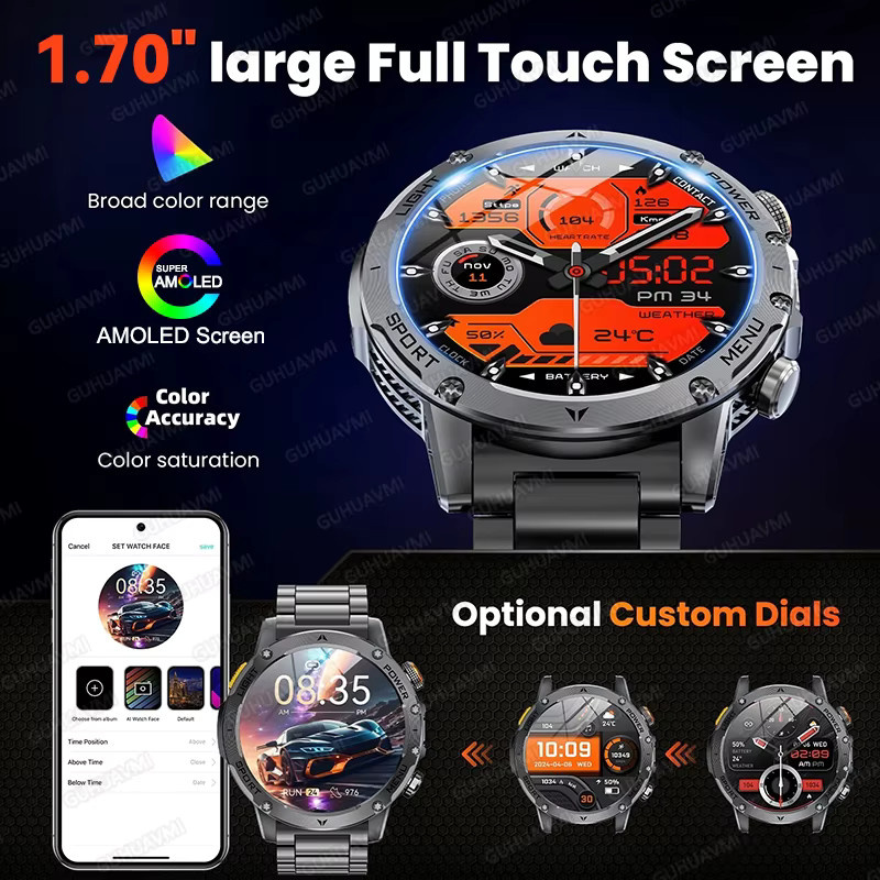 KAVSUMI Smartwatch, Saphirglas, GPS, Edelstahl, Schwarz, Herren - Bild 2