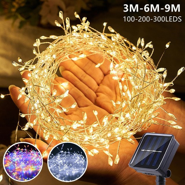 IEEYEEY LED Solar-Feuerwerkslichterkette aus Kupfer für Garten und Außenbereich, wasserdichte Gartengirlande als Feenlicht für Hochzeit, Party und Weihnachten - Bild 1