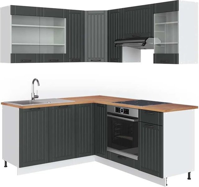 Vicco Fame-Line Eckküche im Landhausstil in Anthrazit und Weiß mit Eiche-Optik, B/T/H: 160 x 190 cm - Bild 1