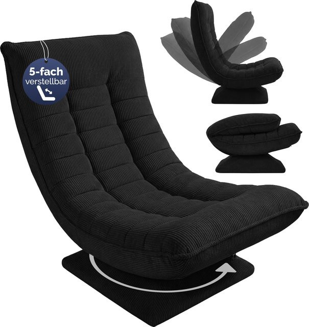 Casaria Sessel Aberdeen Schwarz Cord 5fach verstellbar 360 Grad drehbar und klappbar - Bild 1
