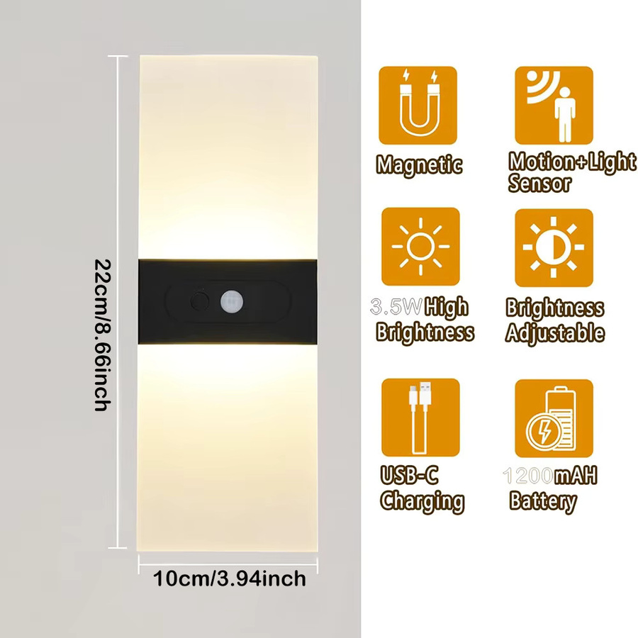 2er-Set UMEXUS LED Wandleuchten mit Bewegungssensor und Touch-Funktion, USB-aufladbare Nachtlichter in Weiß für das Schlafzimmer, Warmweiß - Bild 2