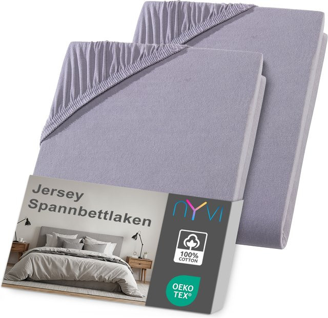 NYVI DreamScience Jersey Spannbettlaken 2er Pack, Grau, B/T: 120 x 200 cm, für Matratzen bis 22 cm Höhe, Bügelfrei und Weich - Bild 1