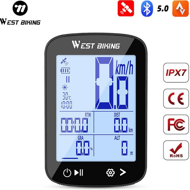 WEST BIKING GPS Fahrradcomputer mit Bluetooth 5.0, IPX7 wasserdichter Fahrrad-Tachometer für Rennrad und MTB in Schwarz - Bild 1