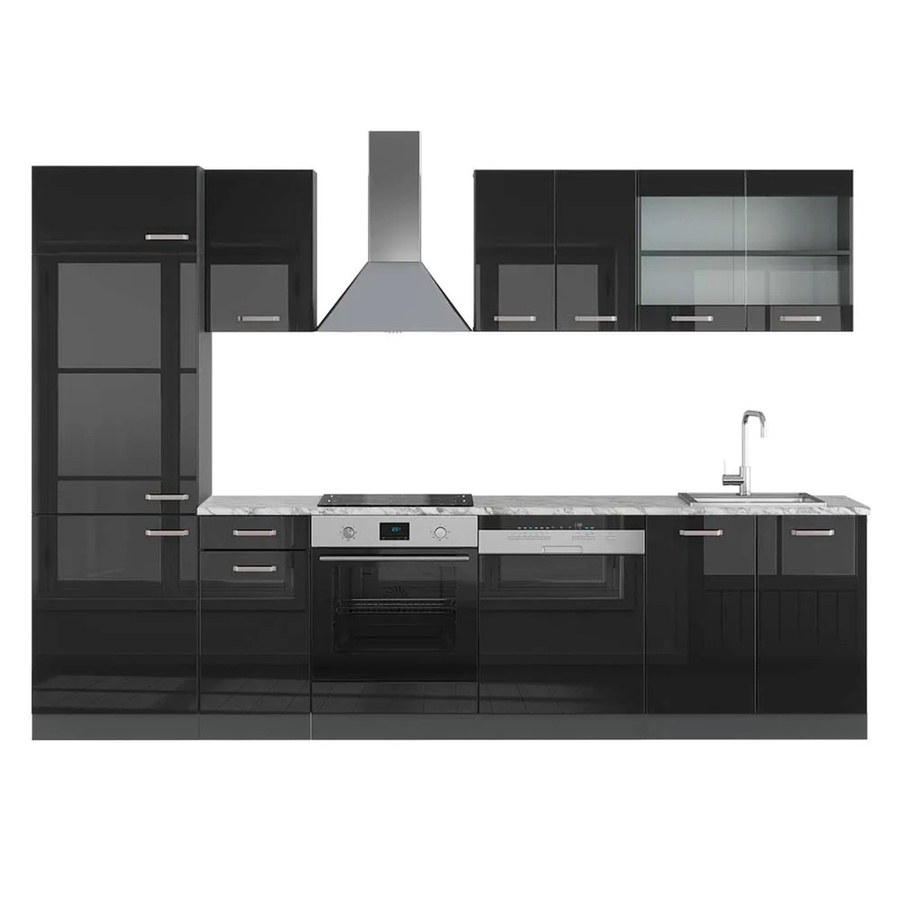 Vicco R-Line Küchenzeile Schwarz Hochglanz Anthrazit mit Marmor-Optik, Breite: 300 cm - Bild 2