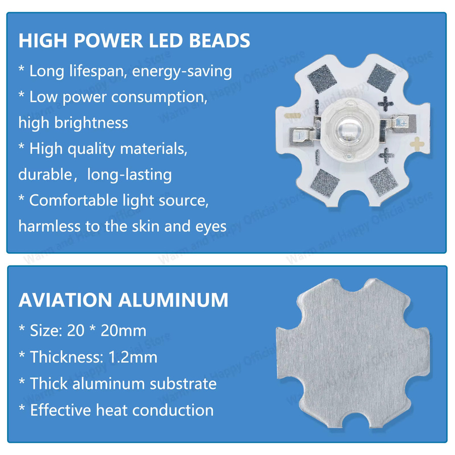 UV-LED 3W 395nm 405nm Leuchtdiode mit 20mm Aluminium-PCB in Silber - Bild 3