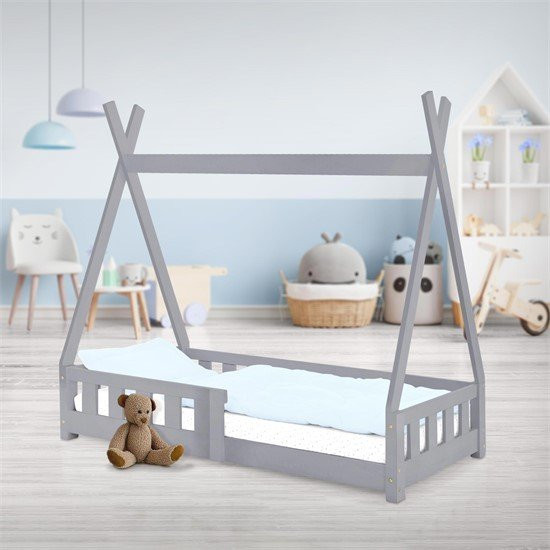 ML-Design Kinderbett Tipi aus Kiefernholz mit Rausfallschutz und Lattenrost, Farbe: Grau, B/T/H: 70 x 140 x 141 cm - Bild 1
