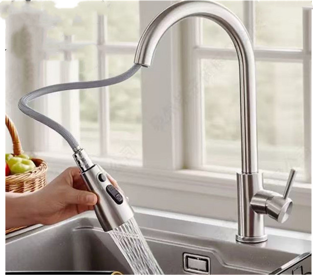 DQOK Edelstahl-Küchenarmatur mit ausziehbarer Brause in Schwarz im modernen Design - Bild 1