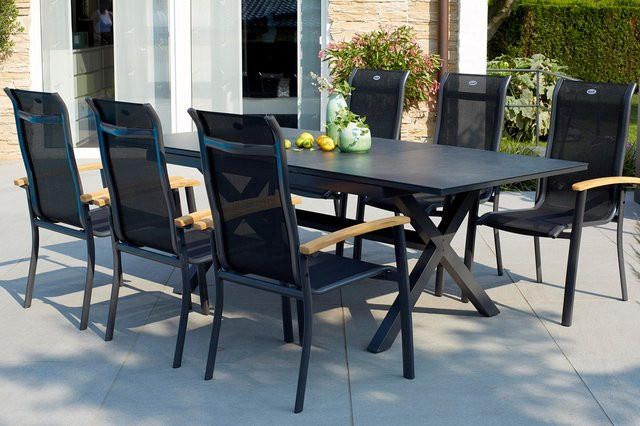 Hartman Xanadu Alice Garten-Essgruppe aus Aluminium, Teak und Glaskeramik in Anthrazit/Natur mit 6 Dining Sesseln und ausziehbarer rechteckiger Tischplatte - Bild 1