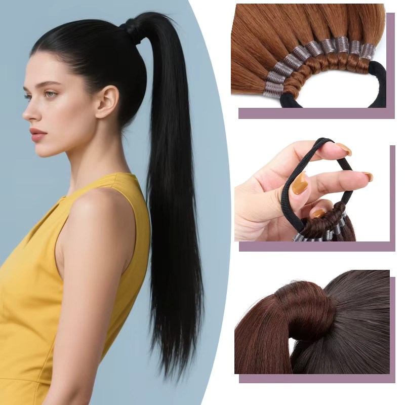 WIGSIN Haarteil Pferdeschwanz, 22 Zoll, synthetisch, schwarz braun, Damen - Bild 3