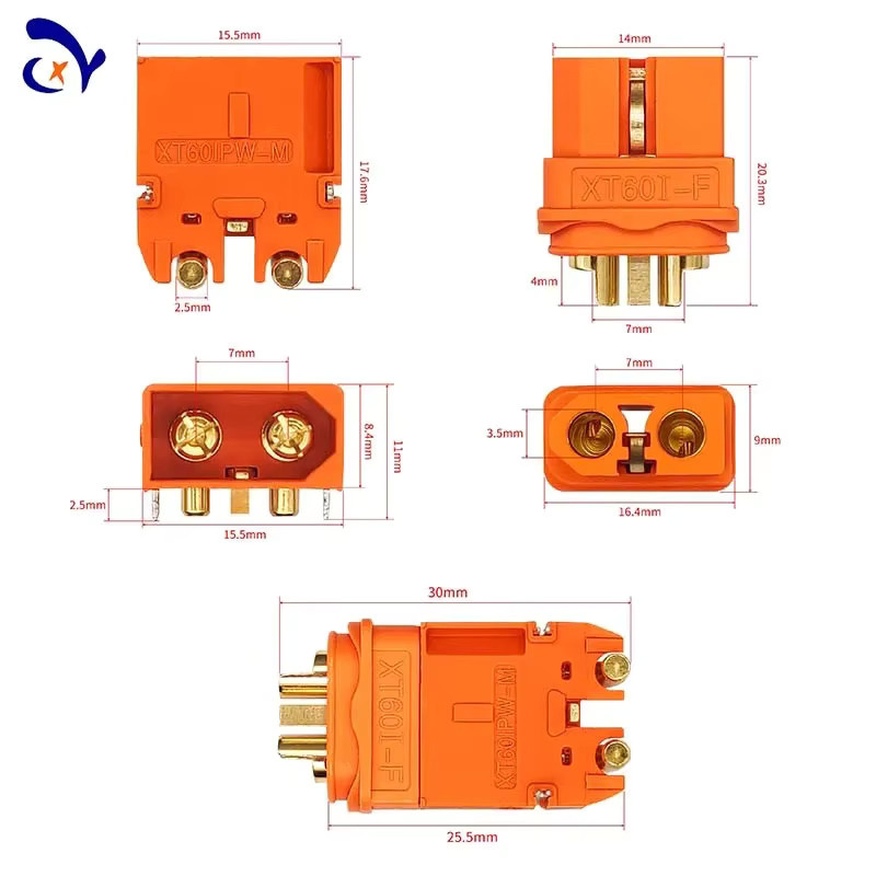 Amass XT60IPW-M und XT60I-F Avionics Batterie Stecker Set mit Signal Pin, Orange, 5 Stück/3 Paare - Bild 2