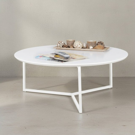 KADIMA DESIGN Runder Couchtisch aus weißem MDF-Holz und Stahl, Durchmesser: 80 cm, Höhe: 33 cm