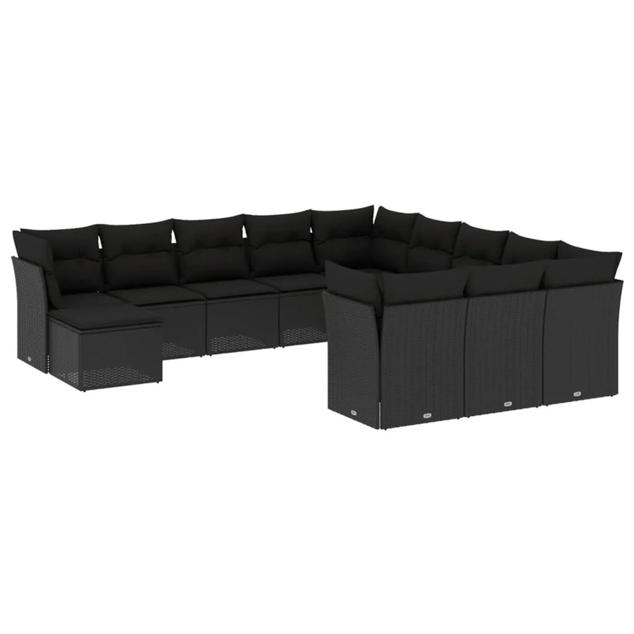 vidaXL 12-tlg. Garten-Sofagarnitur aus schwarzem PE-Rattan mit Kissen und Stauraum - Bild 2