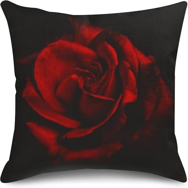 Shunika Chen Kissenbezug mit rotem Rosenmuster aus Peach Skin für Sofa und Schlafzimmer, B/H: 18 x 18 cm - Bild 1