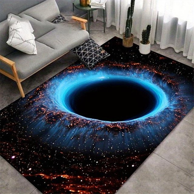Karpetti Teppich mit Kosmischem Nebel und Galaxie-Design, Schwarz-Mehrfarbig, Rutschfest und Waschbar, B/T: 60 x 40 cm - Bild 1
