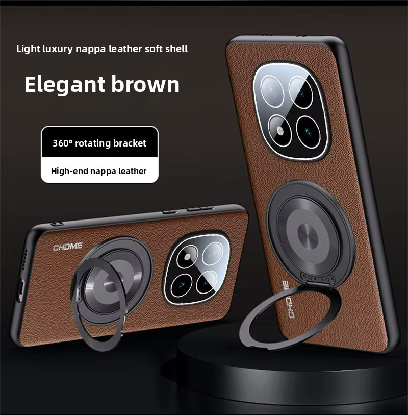 Leder-Silikon Handyhülle mit magnetischer Rotationshalterung und Kameraschutz für Xiaomi Redmi Note 15 14 13 Pro Plus in Orange oder Braun - Bild 1