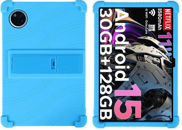 Stoßfeste Silikonhülle für DOOGEE Tab A9 Plus und A9 Pro Plus 11 Zoll in Blau mit Ständer und TPU Vollschutz - Bild 1