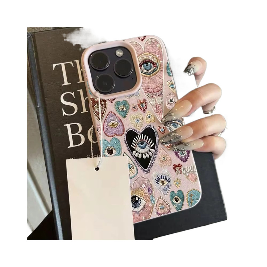 Silikon Handyhülle mit farbigem Herz-Design und Lychee-Textur für Apple iPhone 11 bis iPhone 17 Pro Max und Air, Multicolor - Bild 3
