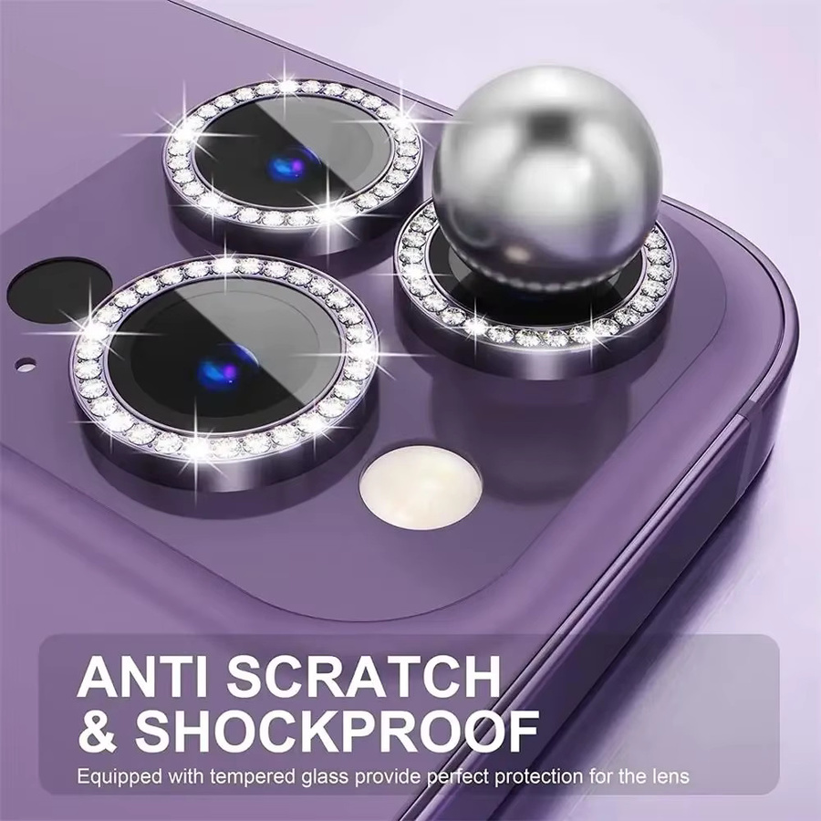 Funkelnde Strass Kameraobjektiv Schutzhülle und Displayschutzfolie für Apple iPhone in Silber - Bild 1