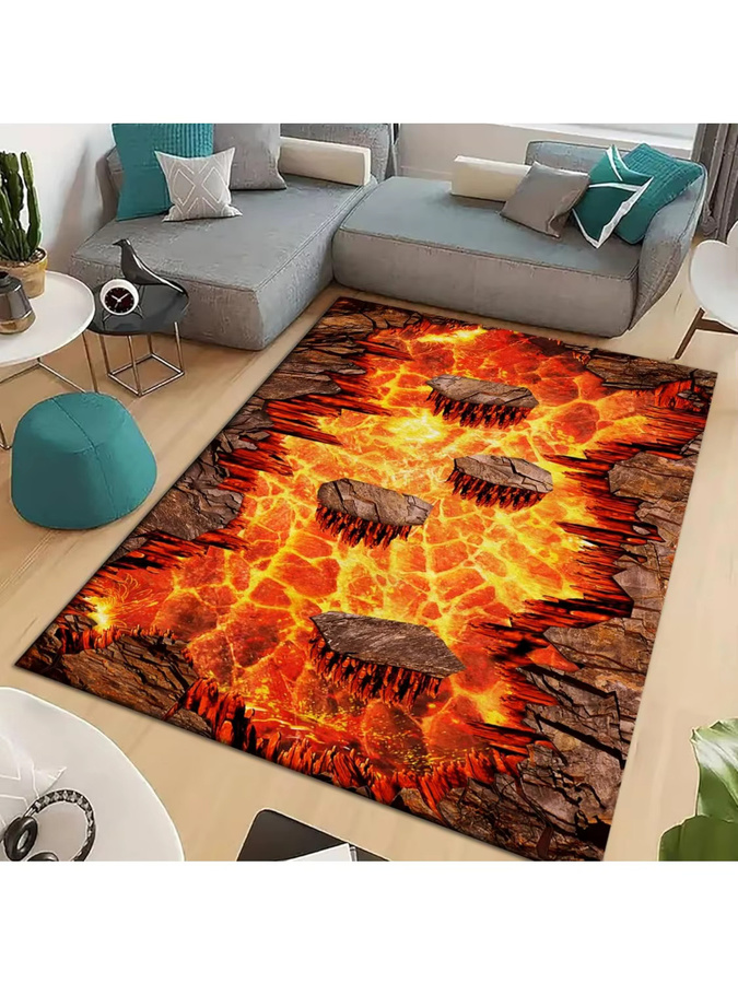 Waschbarer Lavasteppich mit 3D-Flammen-Optik und Lava-Crackle-Design, rutschfeste Bodenmatte für Wohnzimmer und Kinderzimmer, rechteckig, Multicolour - Bild 2